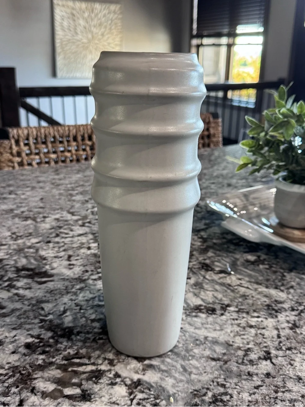 Vintage Made in Japan White Ceramic Vase 12” Sculptural Ribbed Modern MCM Decor